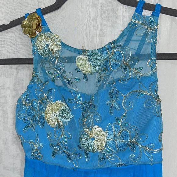 Weissman Dance Costume Size: Small Adult Color: Teal Blue Aqua with Gold👯♀️ - Picture 3 of 7
